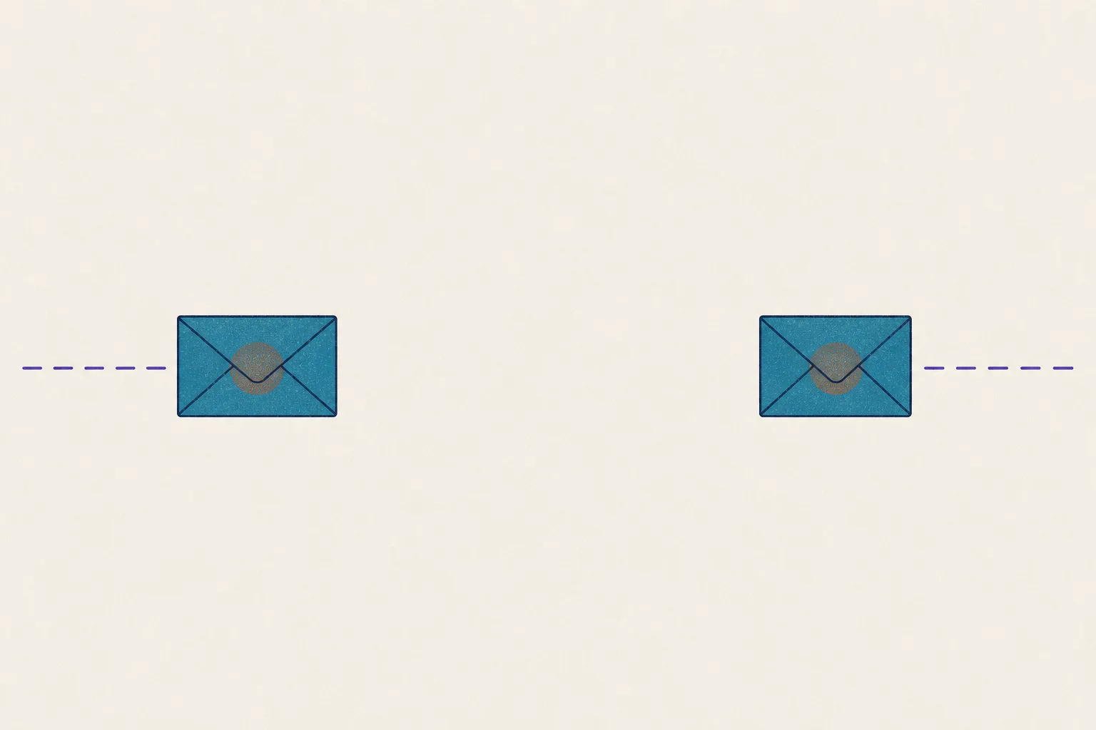 Dois envelopes lacrados se afastam em sentidos opostos, cada um com o contorno de uma moeda dentro.